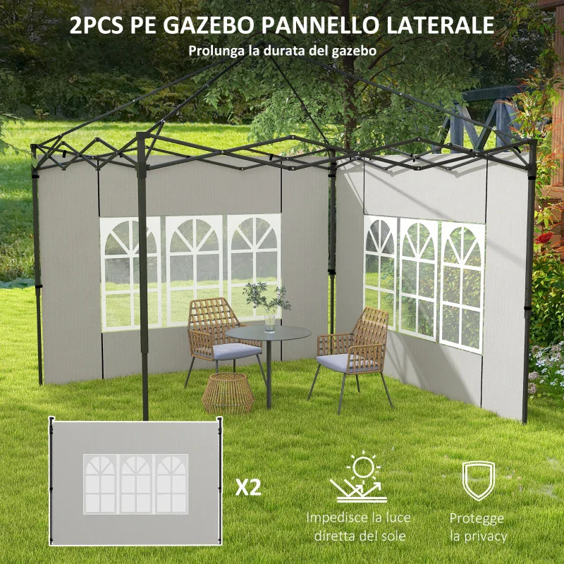 Kit 2pz Laterali Gazebo 293 x H 193cm Tessuto PE con finestra Bianco - immagine 3