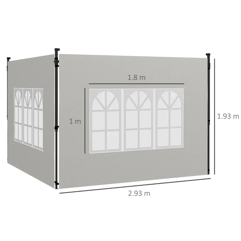 Kit 2pz Laterali Gazebo 293 x H 193cm Tessuto PE con finestra Bianco - immagine 5