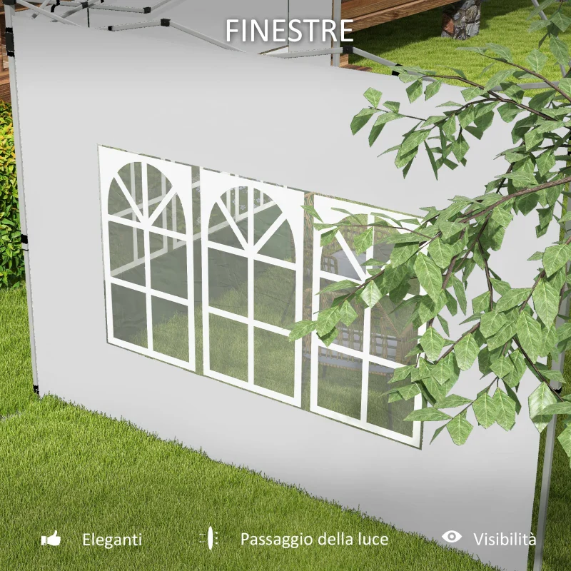Kit 2pz Laterali Gazebo 295 x H 195cm Tessuto Oxford con finestra Bianco - immagine 4