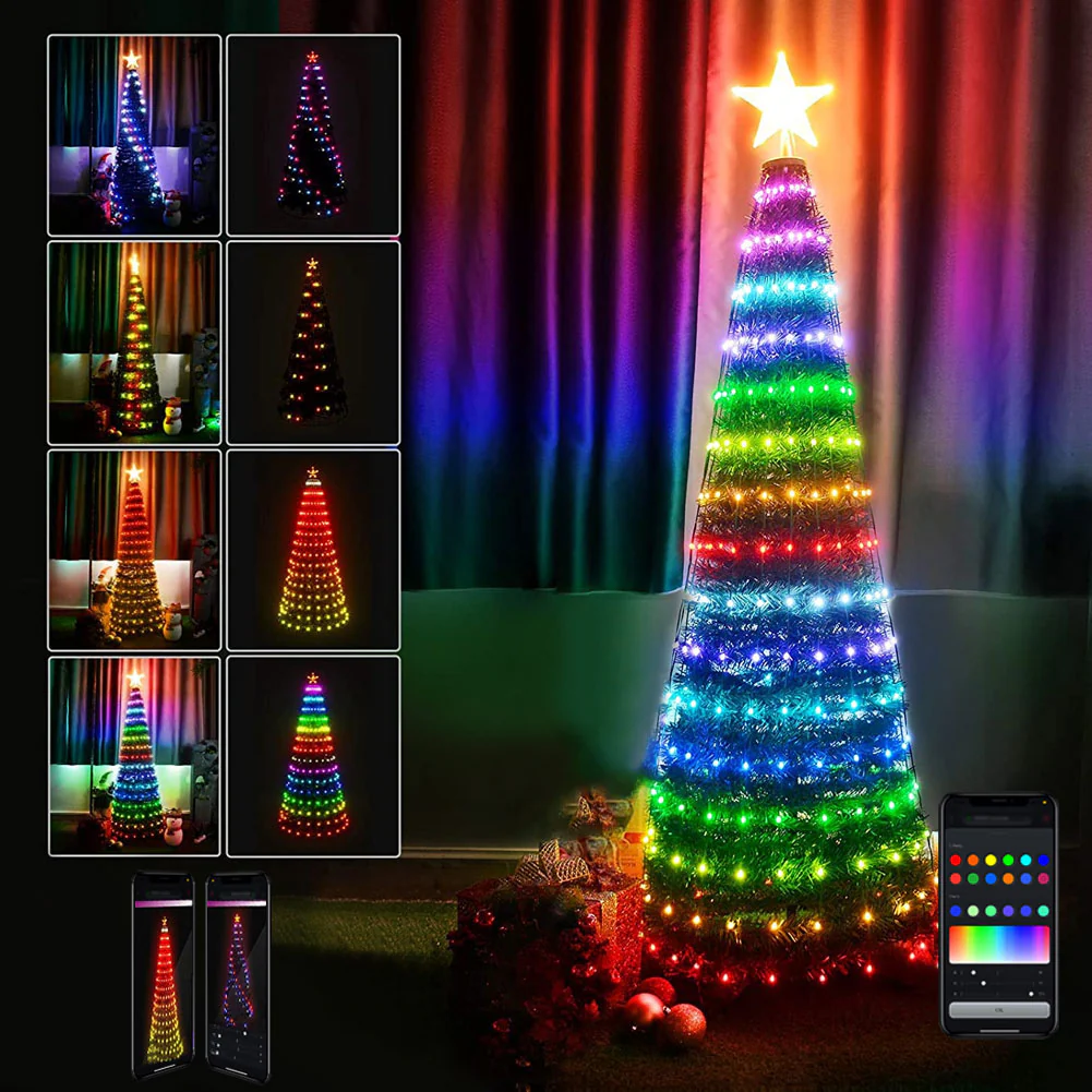Albero di Natale 40x120 cm Pieghevole con 160 LEd RGB Smart e Controllo App - immagine 5