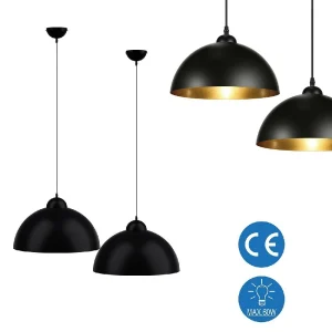 Lampadari Kit 2pz Sospensione Moderna Lampade per Snack Cucina 30cm Nero Oro
