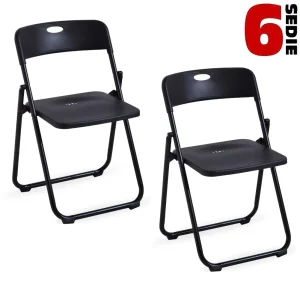 Kit 6pz Sedia Pieghevole Metallo Verniciato ABS Salvaspazio Seduta Ergonomica Nero