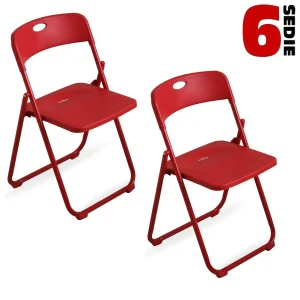 Kit 6pz Sedia Pieghevole Metallo Verniciato ABS Salvaspazio Seduta Ergonomica Rosso