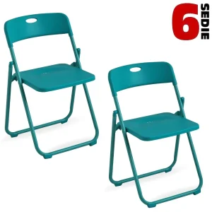 Kit 6pz Sedia Pieghevole Metallo Verniciato ABS Salvaspazio Seduta Ergonomica Verde