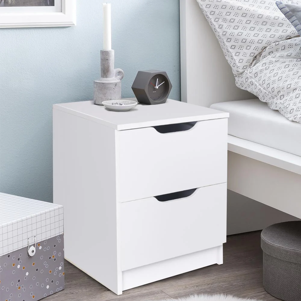 Mobile Comodino 2 Cassetti 40x40x50cm Design Moderno in legno MDF Bianco - immagine 2