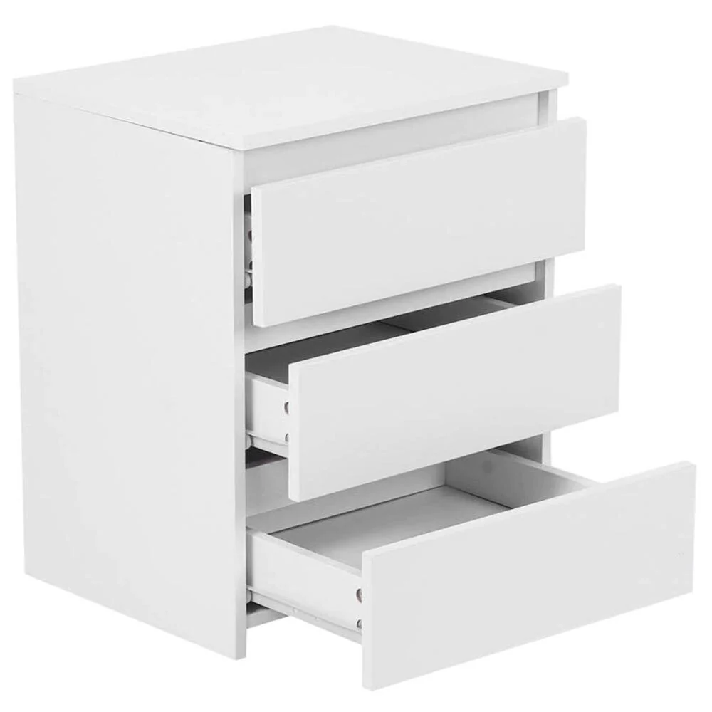 Mobile Comodino 3 Cassetti 45x38x55cm Design Moderno in legno MDF Bianco - immagine 5