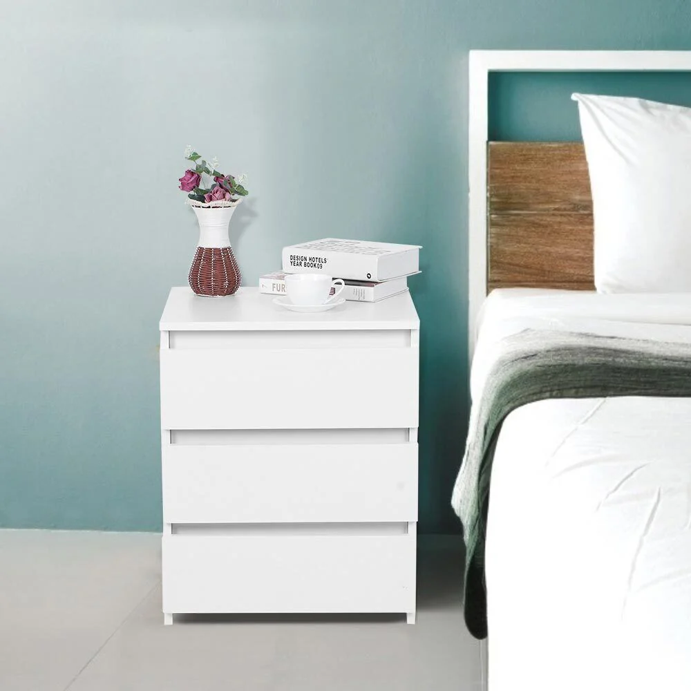 Mobile Comodino 3 Cassetti 45x38x55cm Design Moderno in legno MDF Bianco - immagine 4