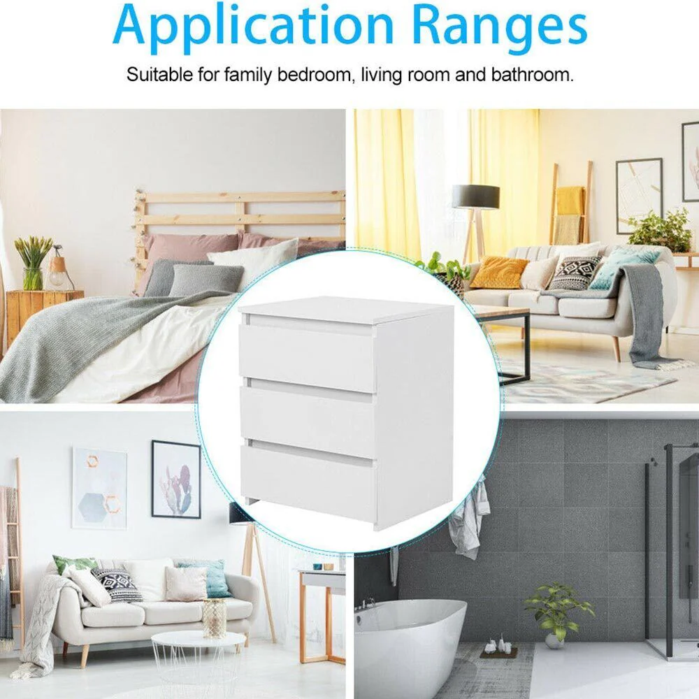 Mobile Comodino 3 Cassetti 45x38x55cm Design Moderno in legno MDF Bianco - immagine 3