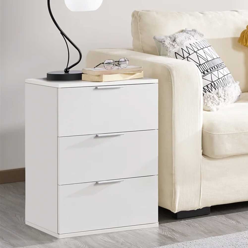 Mobile Comodino 3 Cassetti 40x46x61cm Design Moderno in legno MDF Bianco - immagine 4
