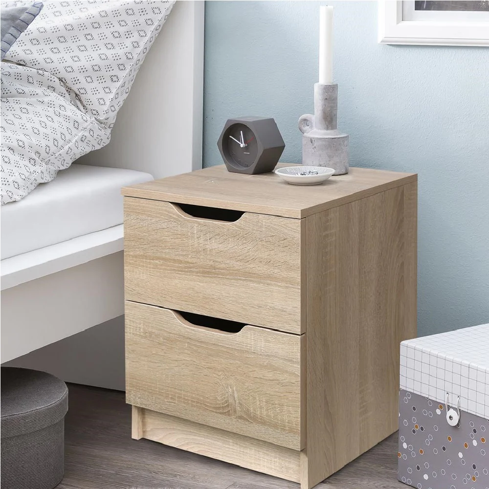 Mobile Comodino 2 Cassetti 40x40x50cm Design Moderno in legno MDF Rovere - immagine 5