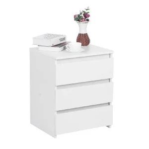 Mobile Comodino 3 Cassetti 45x38x55cm Design Moderno in legno MDF Bianco