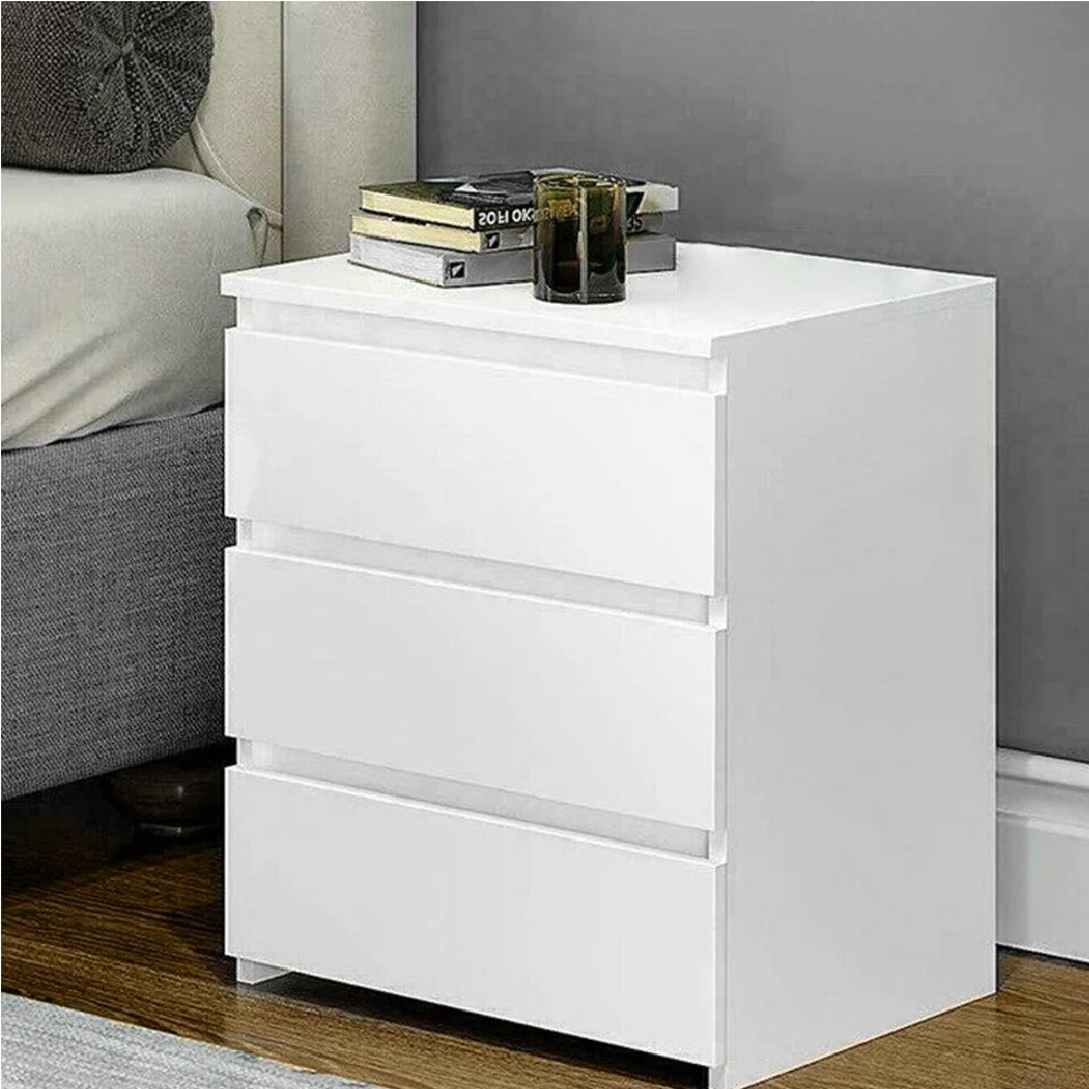 Mobile Comodino 3 Cassetti 45x38x55cm Design Moderno in legno MDF Bianco - immagine 6