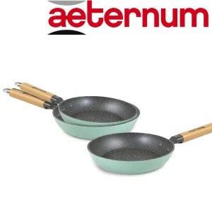 Kit 3 Padelle Antiaderenti Aeternum 20-24-28 cm Manico Legno Adatto a Induzione