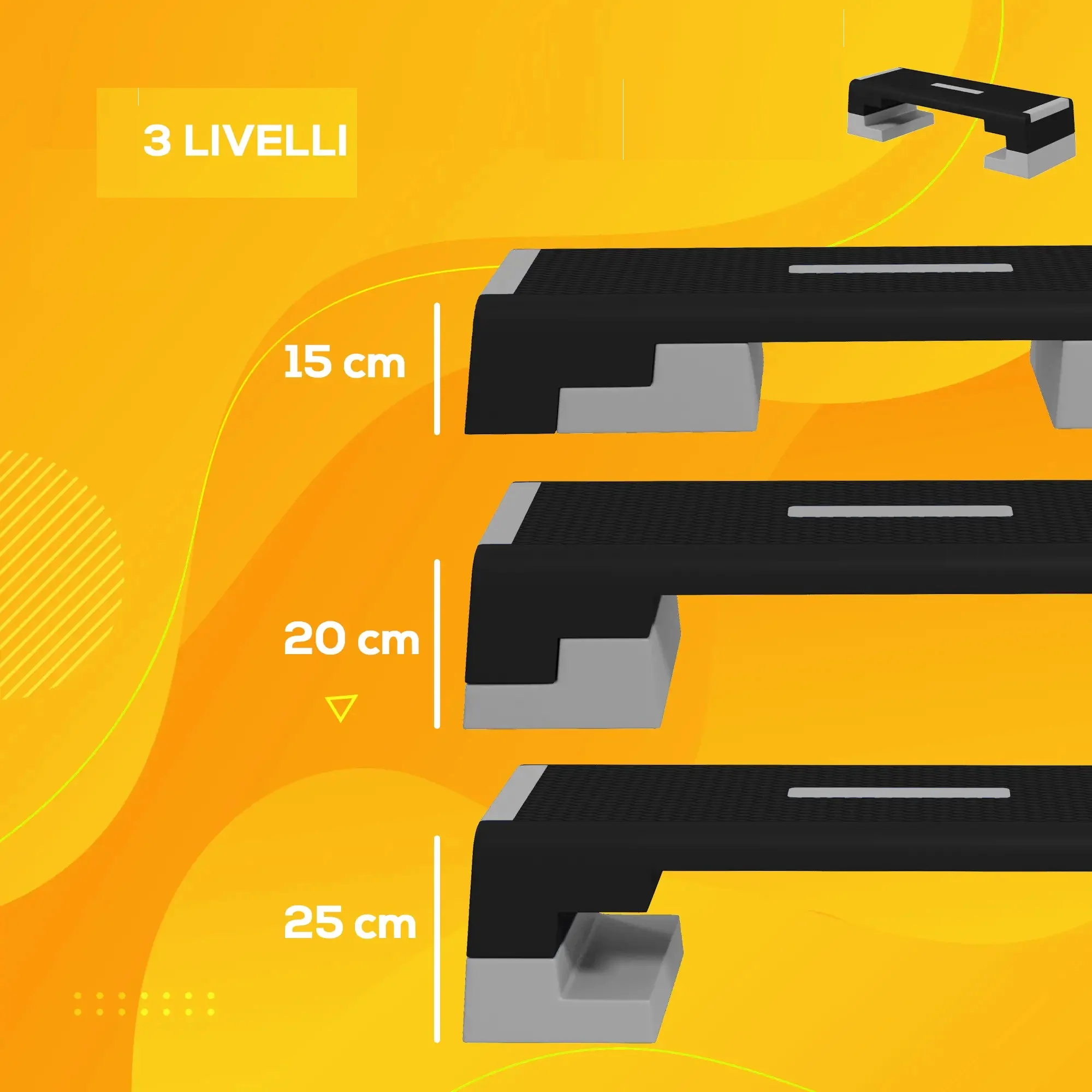 Stepper Altezza Regolabile Gradini Rimovibili Antiscivolo ABS 97x36 H15/20/25cm - immagine 3