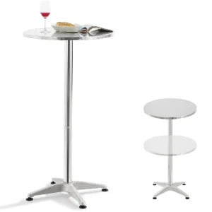 Tavolo Bar Bistrot 60cm Altezza Regolabile 70-110cm In Alluminio e Acciaio Silver