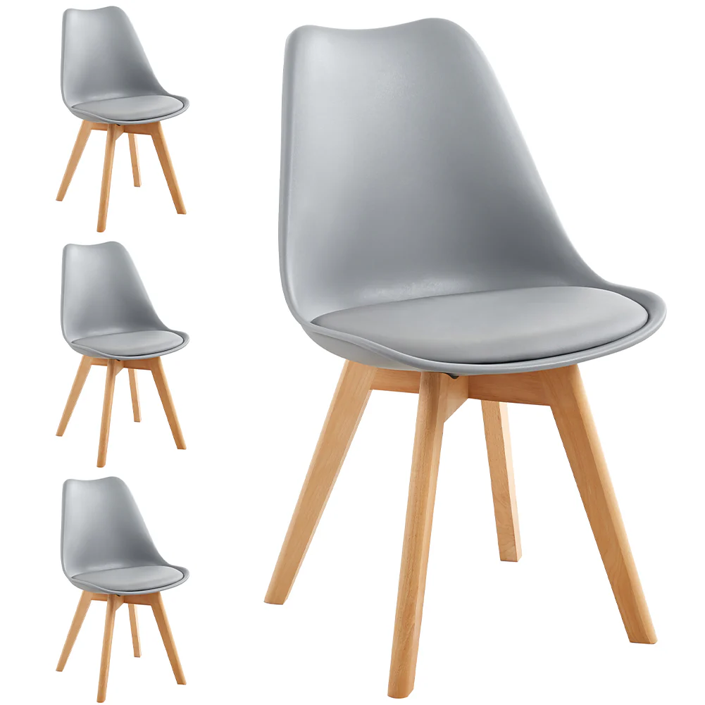 Kit 4 Sedie da Pranzo Poltrona in Pelle Ecologica e Legno Casa Ufficio Bar Grigio - immagine 7