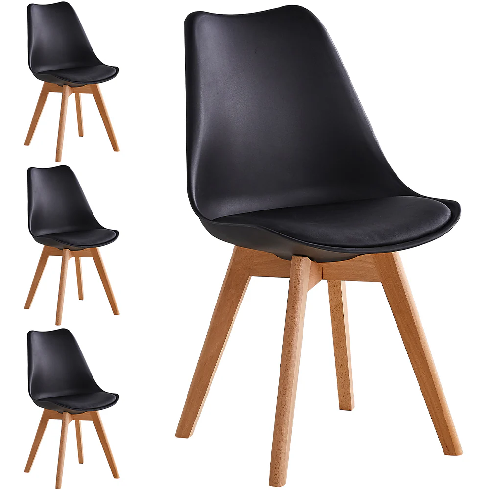 Kit 4 Sedie da Pranzo Poltrona in Pelle Ecologica e Legno Casa Ufficio Bar Nero - immagine 6