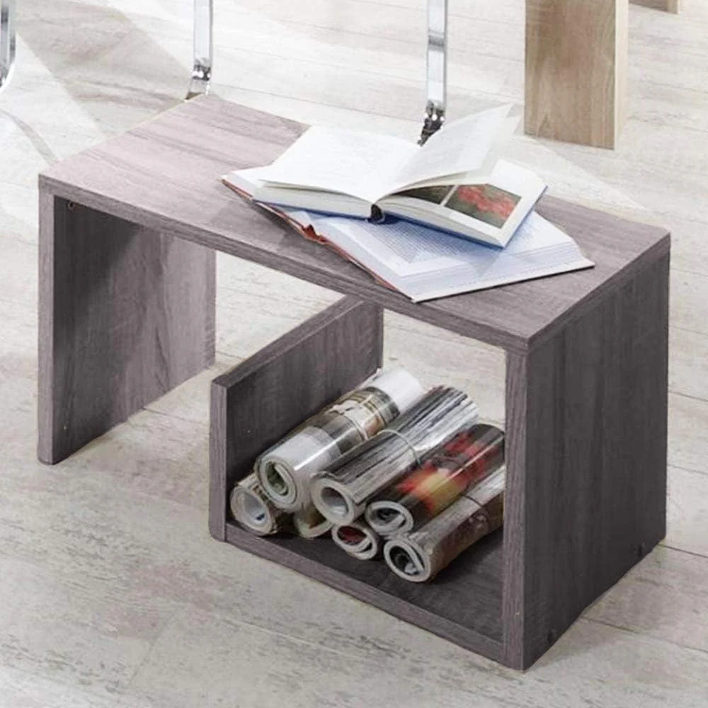 Tavolino da Salotto 2 Ripiani Legno Portariviste Design Moderno 59x36 H38cm Grigio - immagine 5