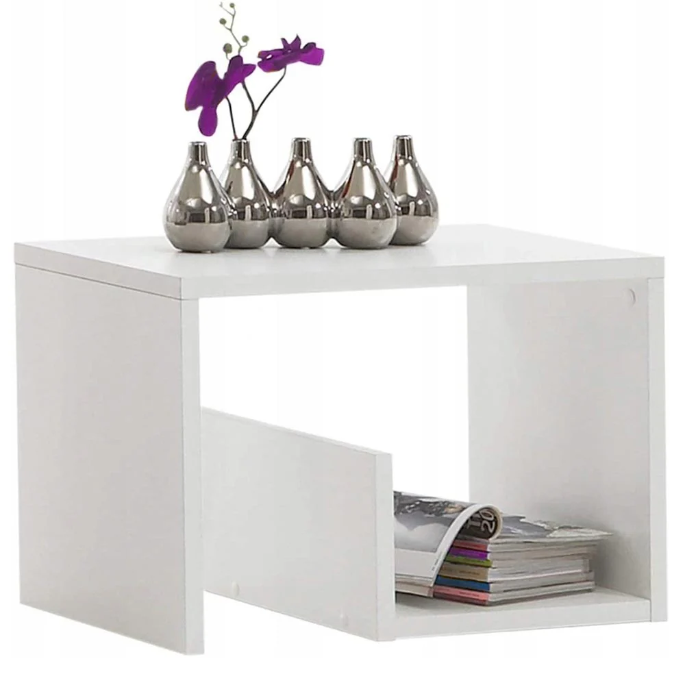 Tavolino da Salotto 2 Ripiani Legno Portariviste Design Moderno 59x36 H38cm Bianco - immagine 3