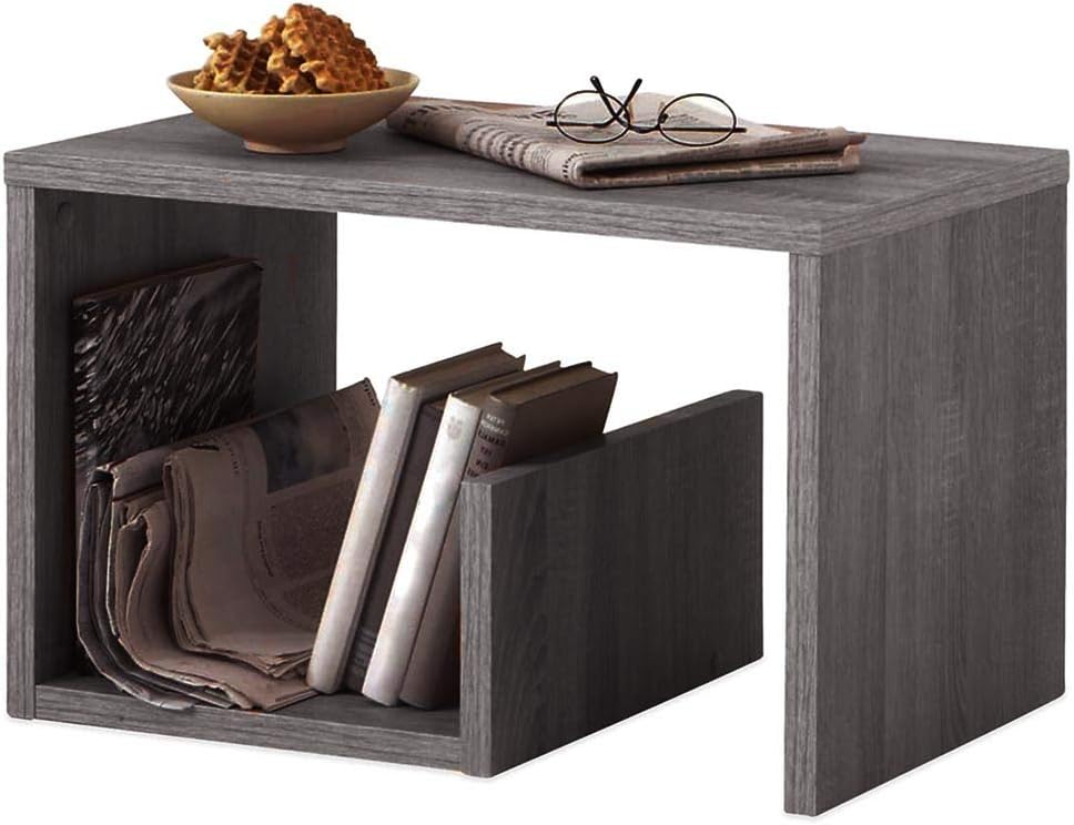 Tavolino da Salotto 2 Ripiani Legno Portariviste Design Moderno 59x36 H38cm Grigio - immagine 4