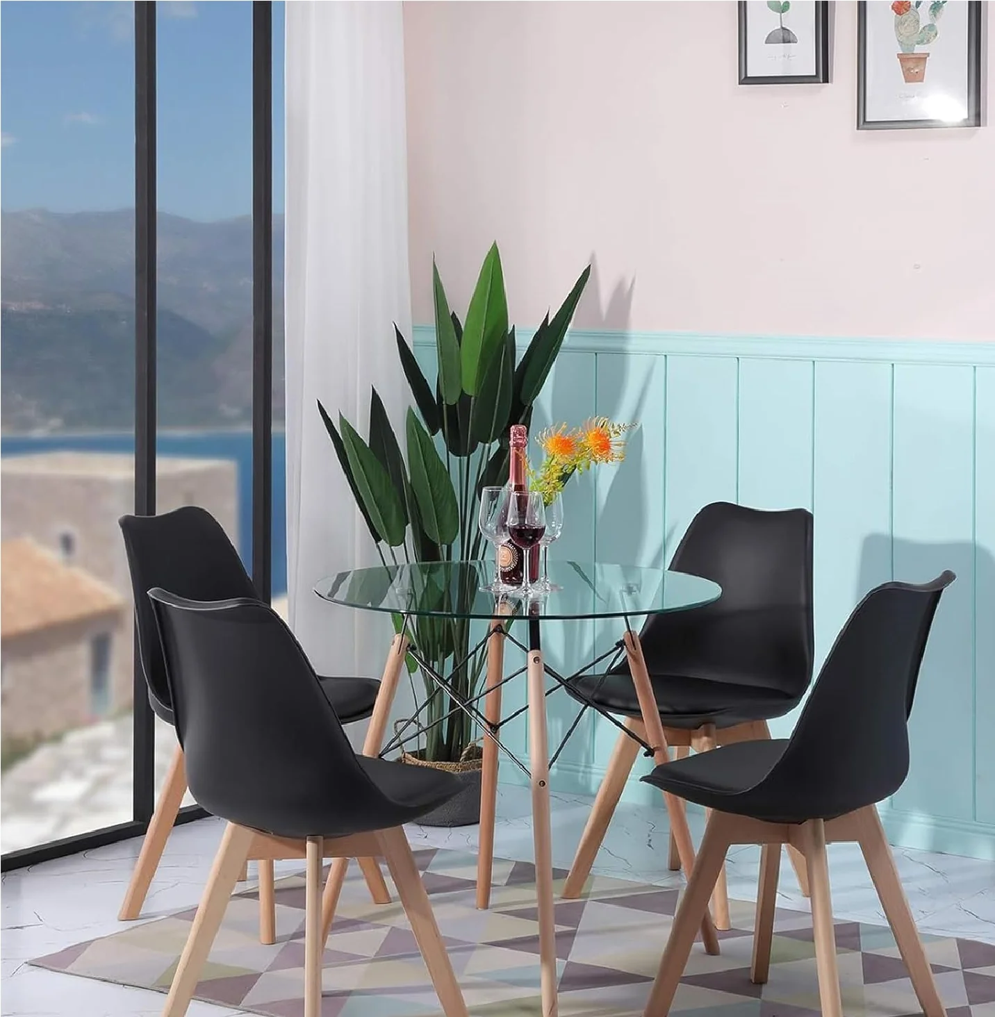 Kit 4 Sedie da Pranzo Poltrona in Pelle Ecologica e Legno Casa Ufficio Bar Nero - immagine 2