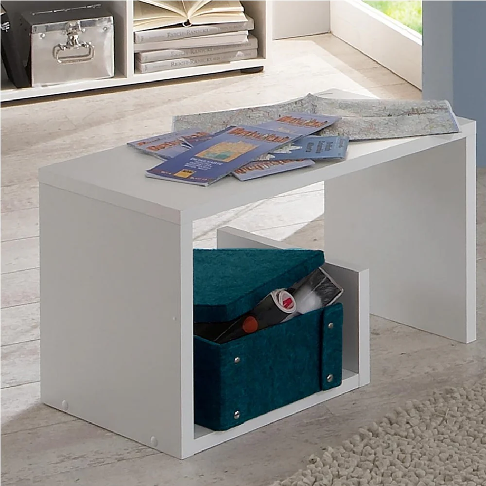 Tavolino da Salotto 2 Ripiani Legno Portariviste Design Moderno 59x36 H38cm Bianco - immagine 2