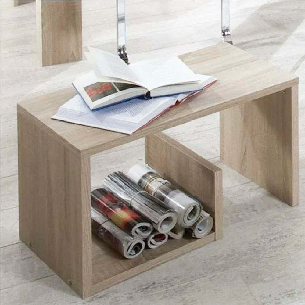 Tavolino da Salotto 2 Ripiani Legno Portariviste Design Moderno 59x36 H38cm Quercia