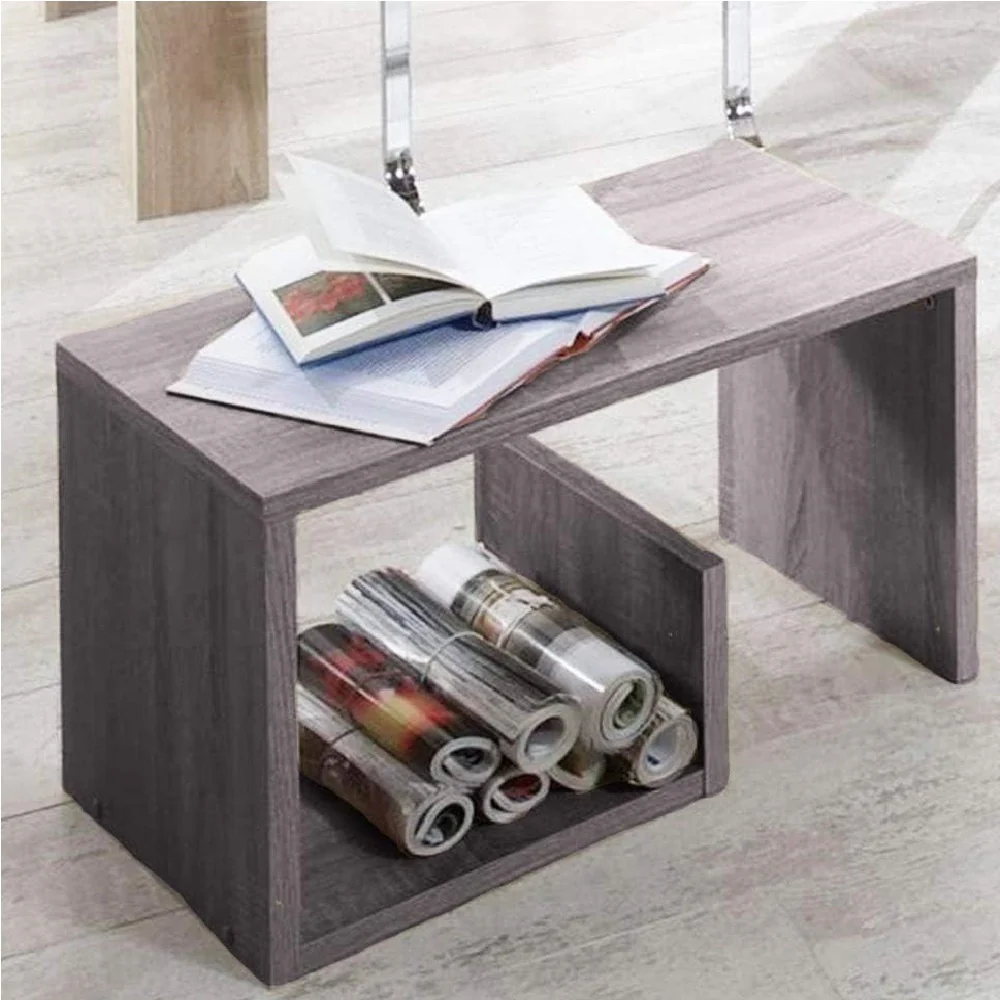 Tavolino da Salotto 2 Ripiani Legno Portariviste Design Moderno 59x36 H38cm Grigio