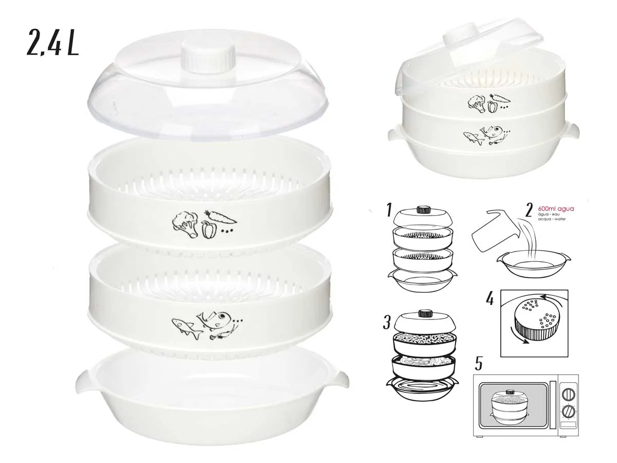 Kit 2pz Cottura in Microonde Macchina PopCorn e Vaporiera 2400ML facile da usare - immagine 7