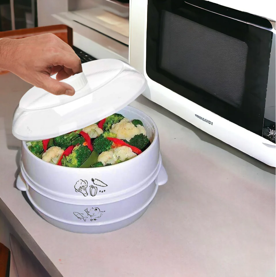 Kit 2pz Cottura in Microonde Macchina PopCorn e Vaporiera 2400ML facile da usare - immagine 8