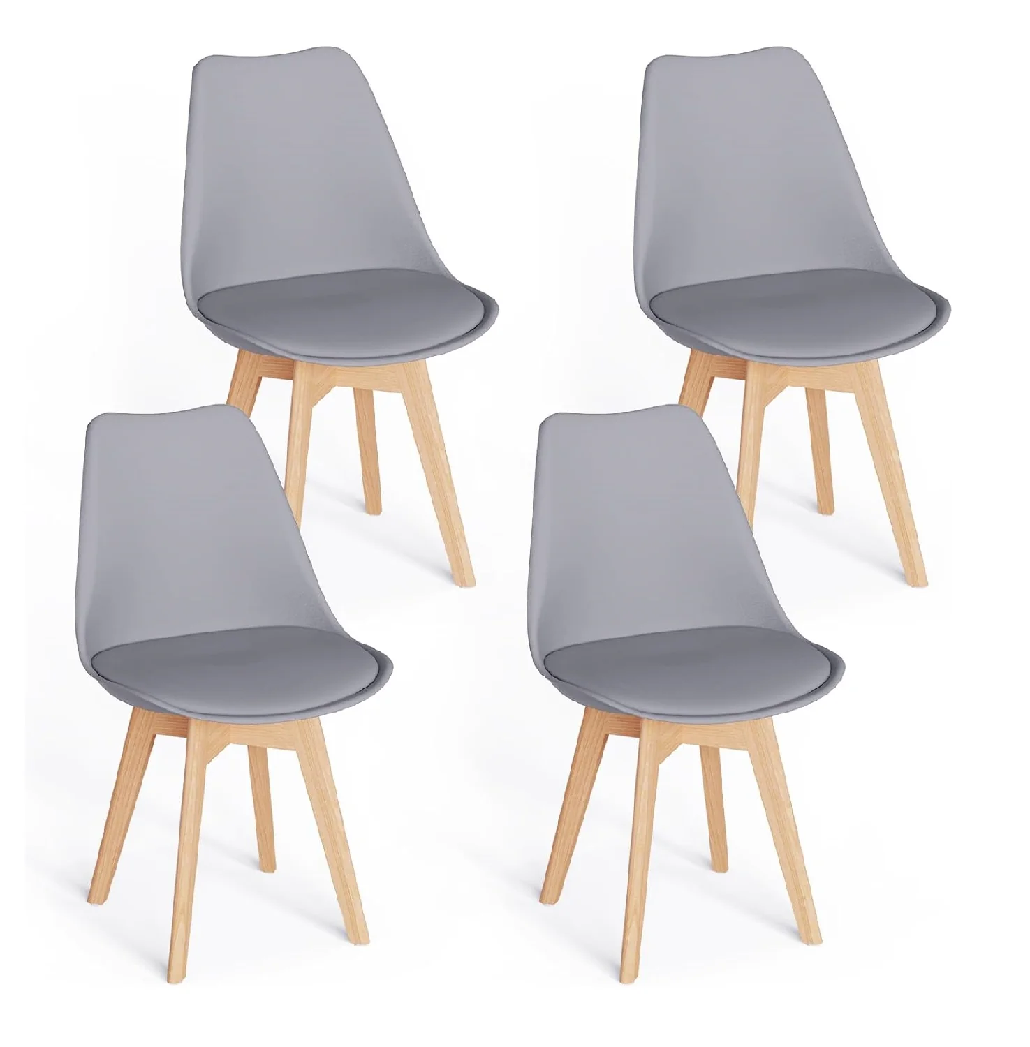 Kit 4 Sedie da Pranzo Poltrona in Pelle Ecologica e Legno Casa Ufficio Bar Grigio - immagine 2