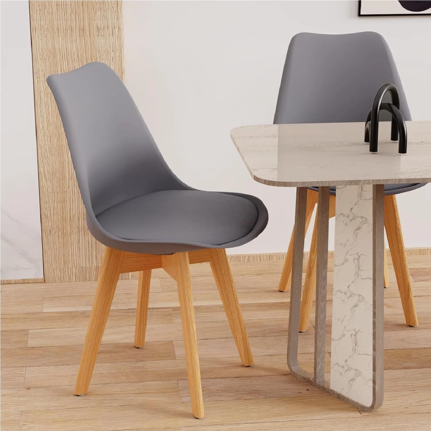 Kit 4 Sedie da Pranzo Poltrona in Pelle Ecologica e Legno Casa Ufficio Bar Grigio - immagine 3