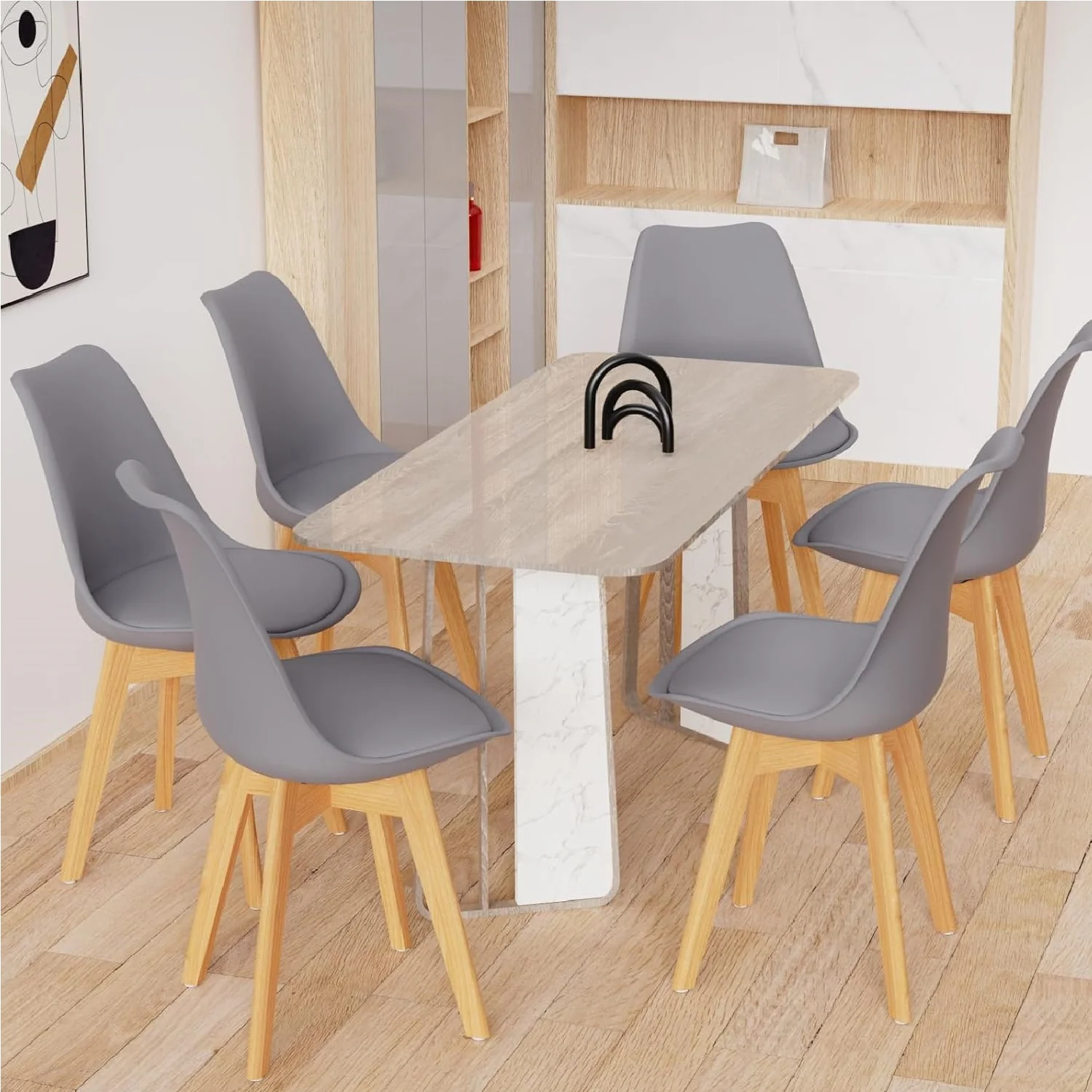 Kit 4 Sedie da Pranzo Poltrona in Pelle Ecologica e Legno Casa Ufficio Bar Grigio - immagine 5