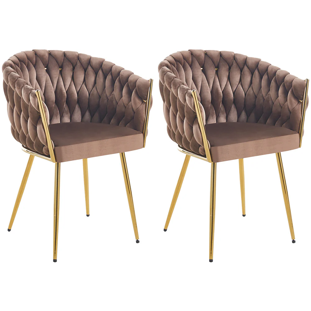 Kit 2pz Sedia Poltrona in Metallo Oro e Velluto Marrone Ergonomica Casa Ristorante Bar - immagine 3