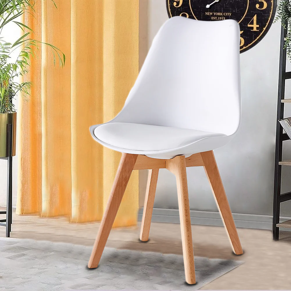 Kit 4 Sedie da Pranzo Poltrona in Pelle Ecologica e Legno Casa Ufficio Bar Bianco - immagine 3