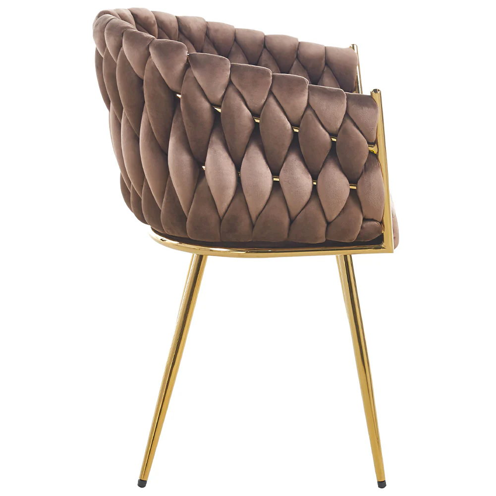 Kit 2pz Sedia Poltrona in Metallo Oro e Velluto Marrone Ergonomica Casa Ristorante Bar - immagine 5