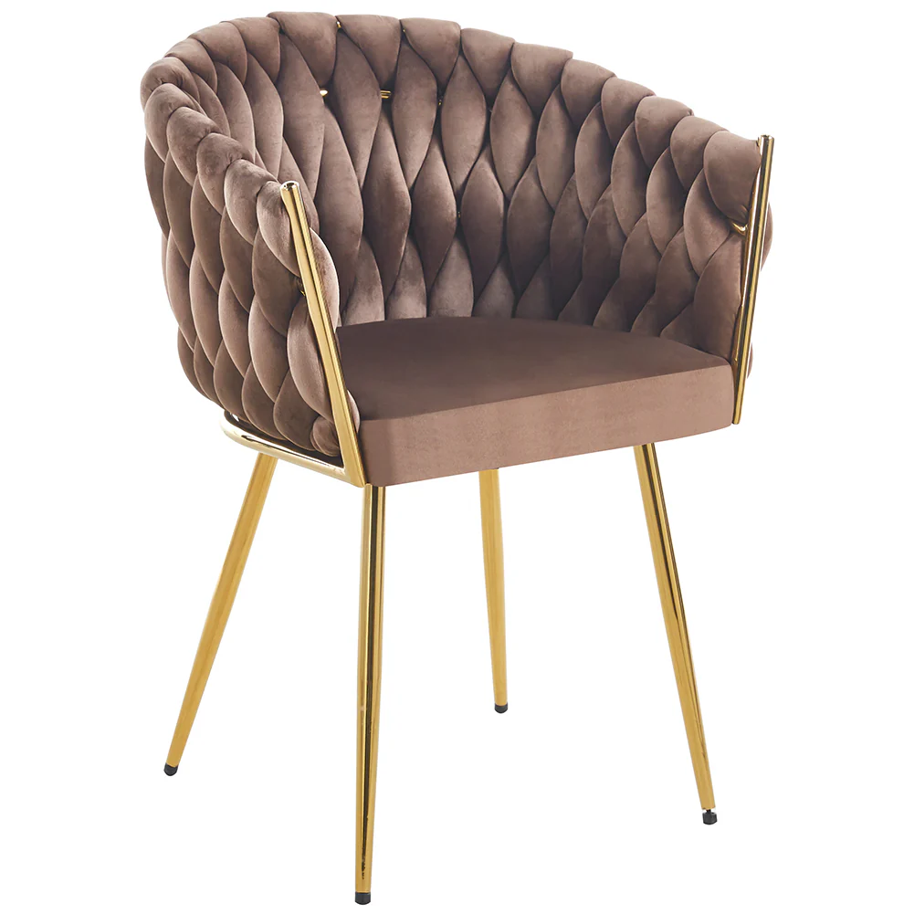 Kit 2pz Sedia Poltrona in Metallo Oro e Velluto Marrone Ergonomica Casa Ristorante Bar - immagine 4