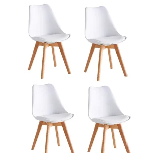 Kit 4 Sedie da Pranzo Poltrona in Pelle Ecologica e Legno Casa Ufficio Bar Bianco