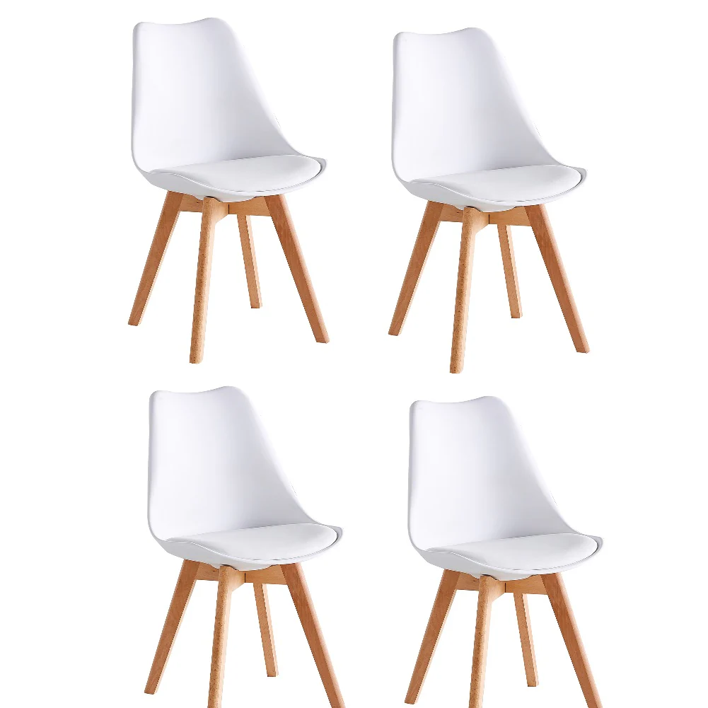 Kit 4 Sedie da Pranzo Poltrona in Pelle Ecologica e Legno Casa Ufficio Bar Bianco