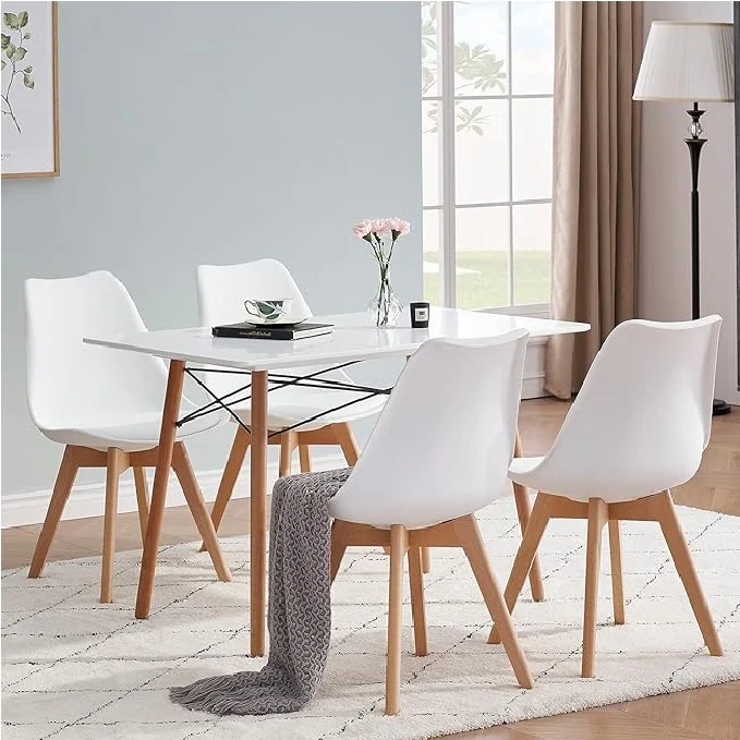 Kit 4 Sedie da Pranzo Poltrona in Pelle Ecologica e Legno Casa Ufficio Bar Bianco - immagine 7