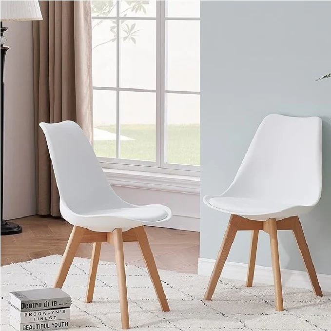 Kit 4 Sedie da Pranzo Poltrona in Pelle Ecologica e Legno Casa Ufficio Bar Bianco - immagine 5