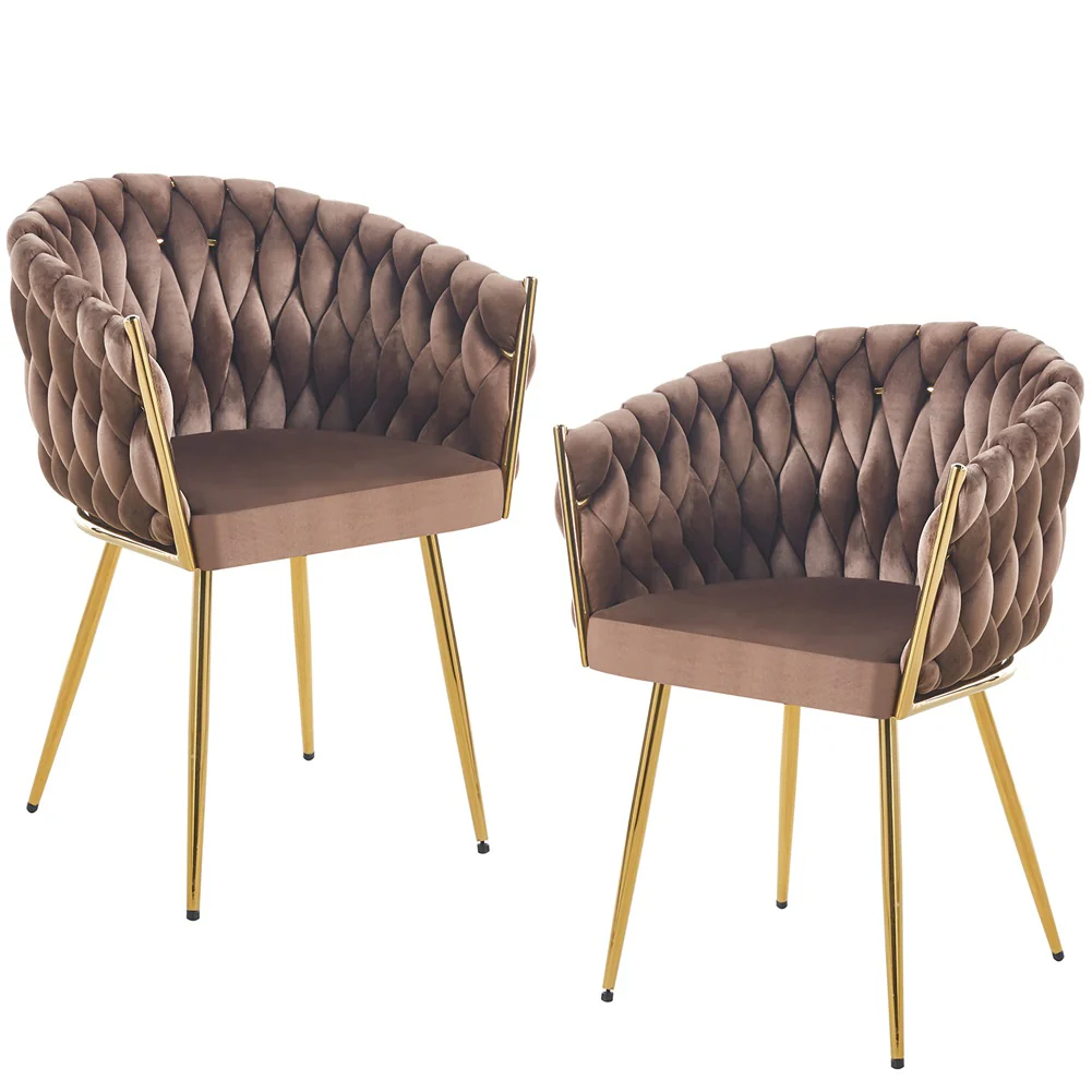 Kit 2pz Sedia Poltrona in Metallo Oro e Velluto Marrone Ergonomica Casa Ristorante Bar - immagine 2