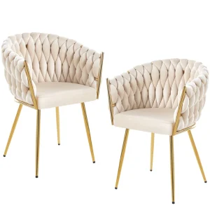 Kit 2pz Sedia Poltrona in Metallo Oro e Velluto Beige Ergonomica Casa Ristorante Bar