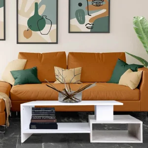 Tavolino da Salotto Rettangolare in Legno Design Moderno 106x60H35 cm Bianco Grigio