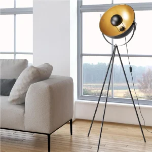 Lampada Piantana Terra Design Moderno Industriale Metallo Luce E27 Nero oro