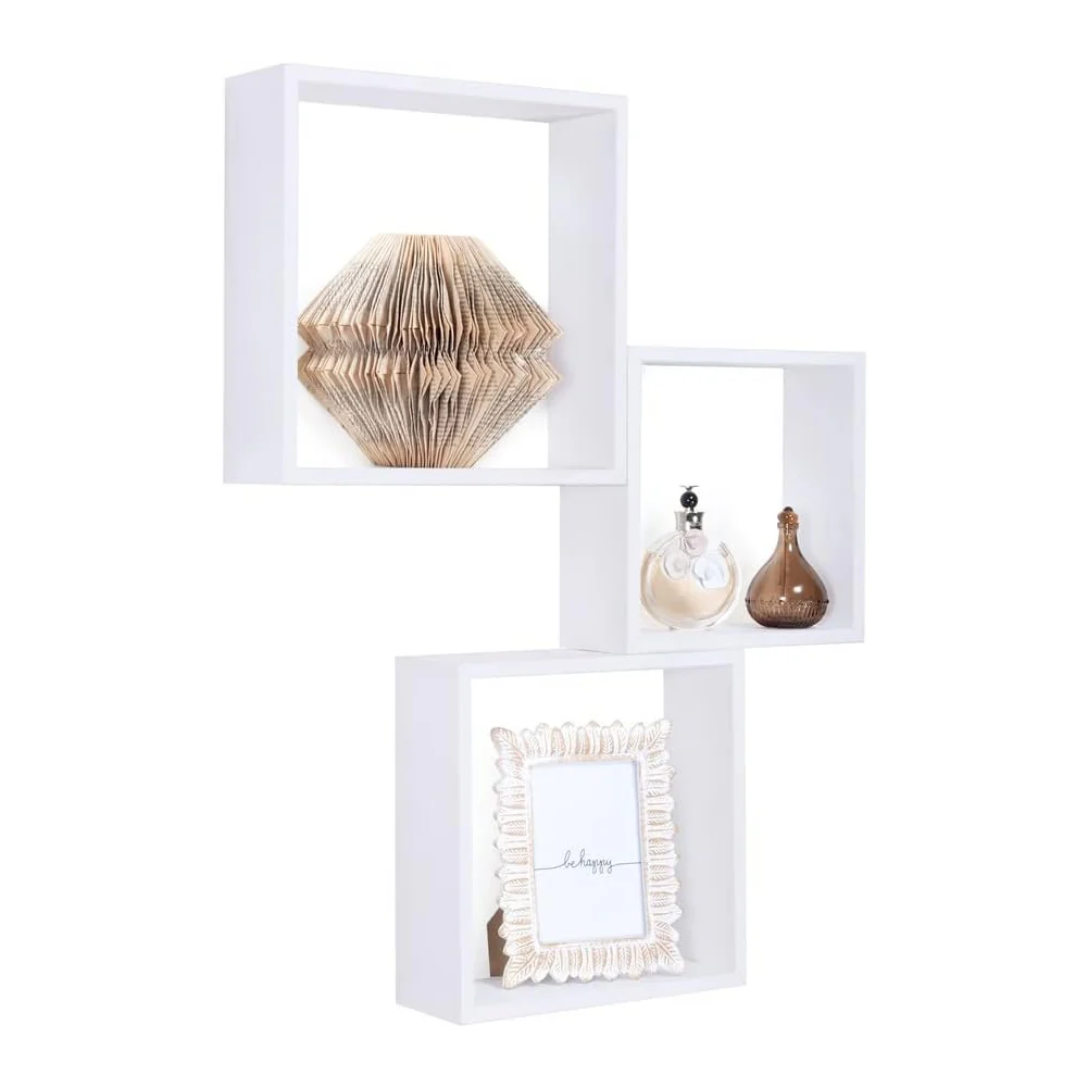 Kit 3 Mensole Cubo da Parete in Legno 30x30 27x27 24x24 cm colore Bianco - immagine 2