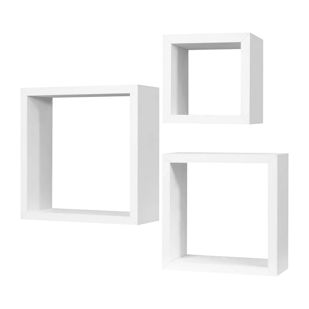 Kit 3 Mensole Cubo da Parete in Legno 30x30 27x27 24x24 cm colore Bianco - immagine 4
