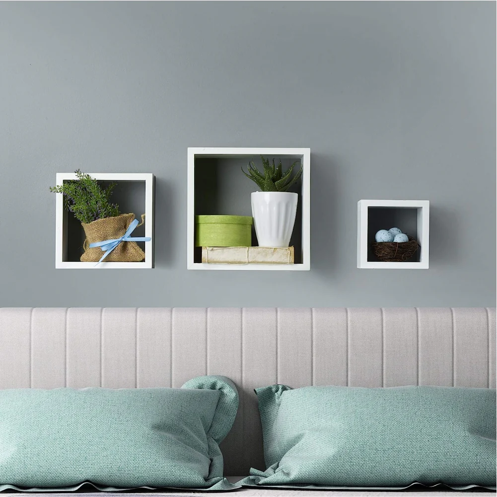 Kit 3 Mensole Cubo da Parete in Legno 30x30 27x27 24x24 cm colore Bianco - immagine 5