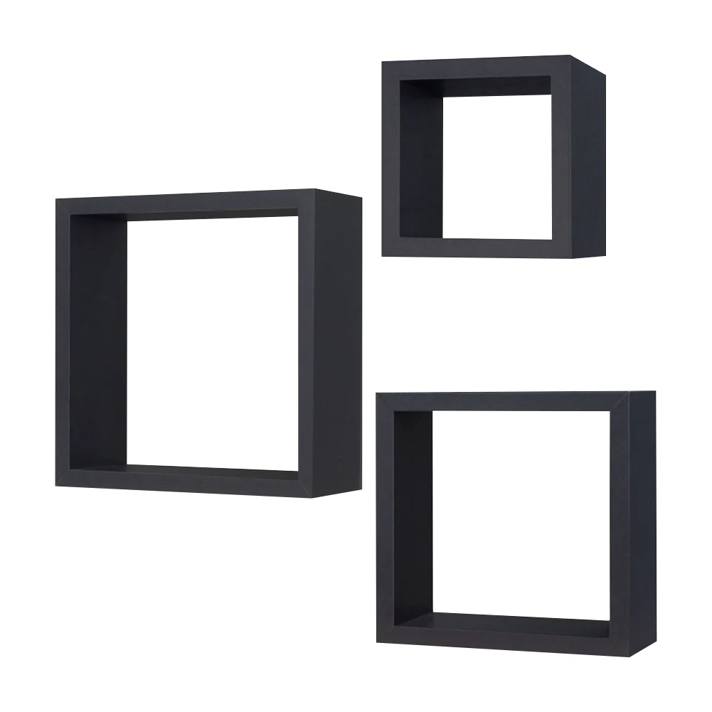 Kit 3 Mensole Cubo da Parete in Legno 30x30 27x27 24x24 cm colore Nero - immagine 4