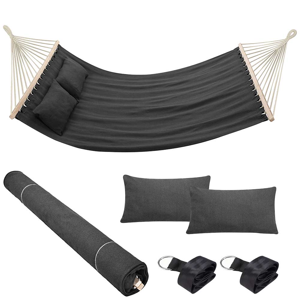 Amaca Giardino e Campeggio 2Posti Legno e Tessuto Pieghevole 345x150cm Antracite - immagine 4